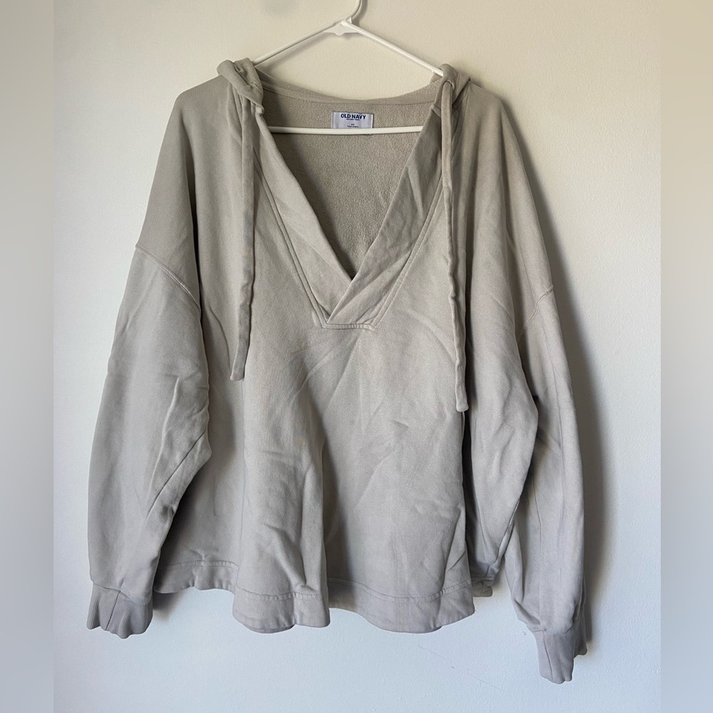 Old Navy SoComfy Terry Oversized Beige Hoodie Sweater Tunic Length - Picture 2 of 10